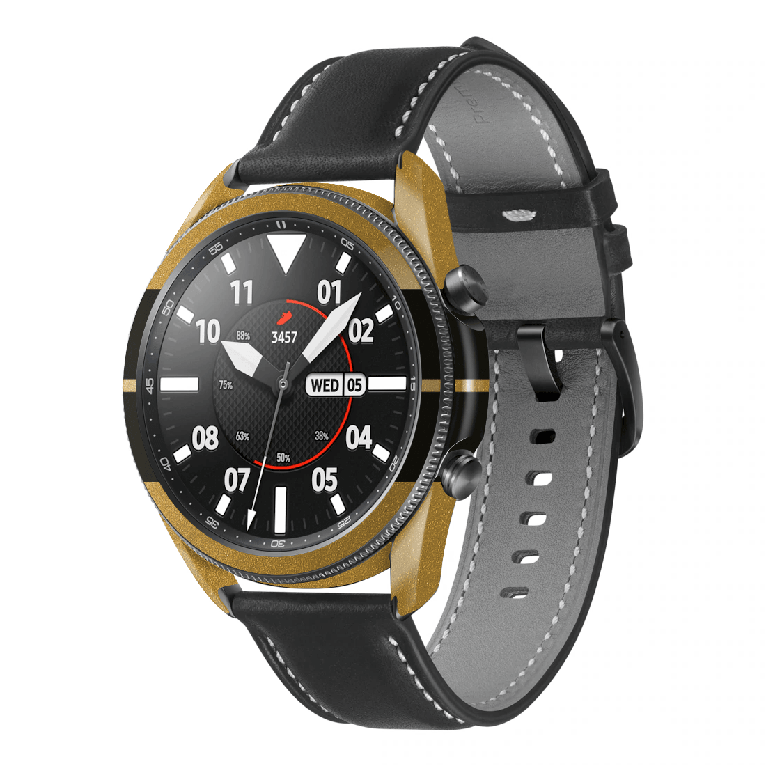 Samsung Watch 3 (45mm) Kaplama Metalik Altın Çift Siyah Şerit