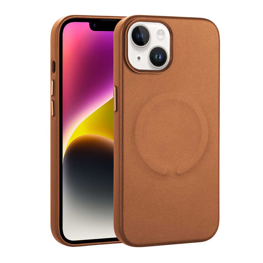 iPhone 14 Plus Kılıf PU Deri M-safe Wireless Şarj Özellikli Derix