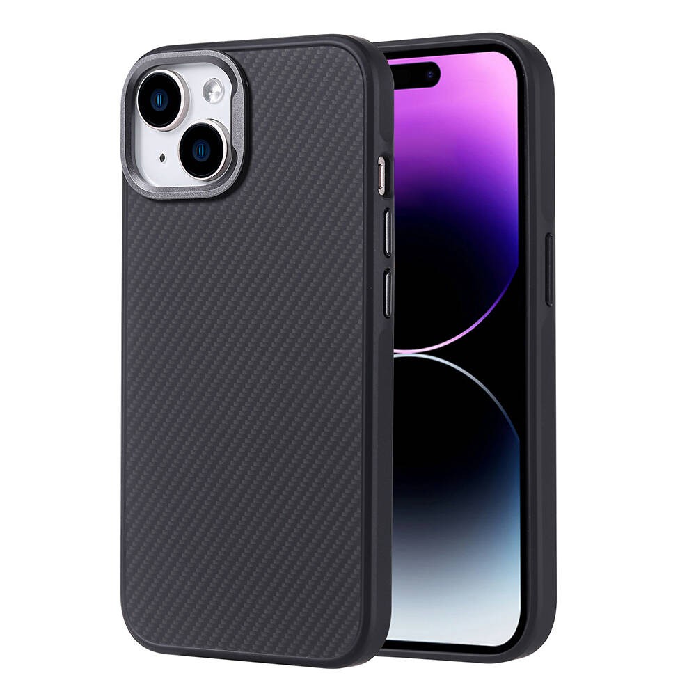 iPhone 15 Kılıf M-safe Şarj Özellikli Karbon Fiber Görünümlü Troy