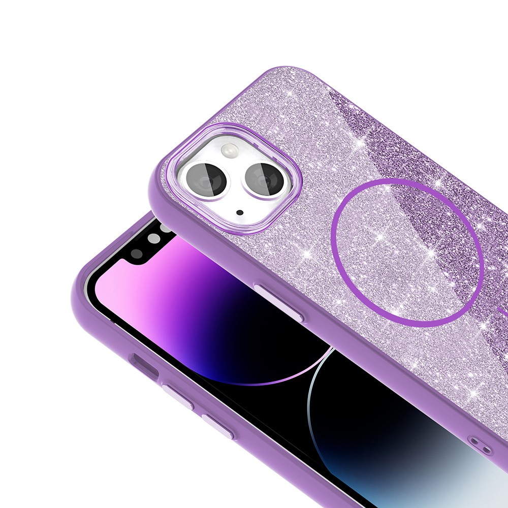 iPhone 14 Kılıf M-safe Şarj Özellikli Parlayan Simli Okso