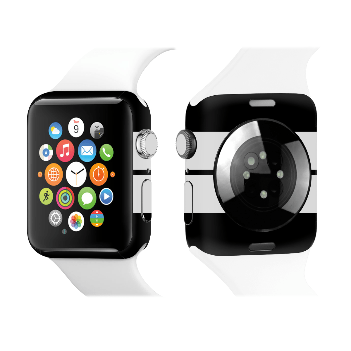 Apple Watch Kaplama Siyah Çift Beyaz Şerit