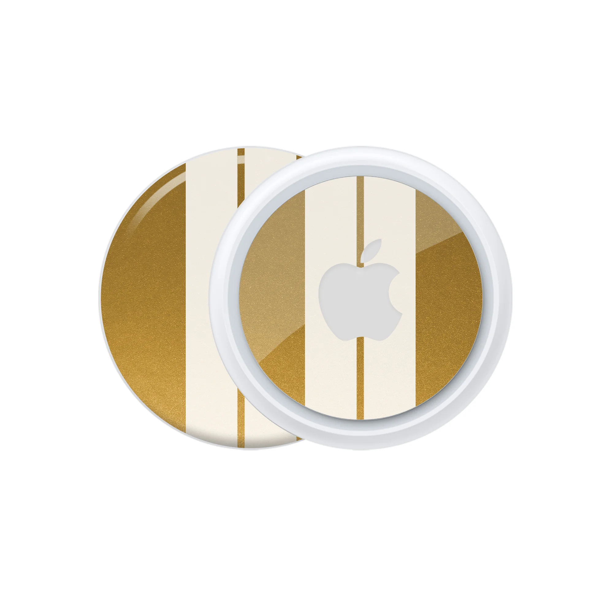 Apple Airtag Kaplama Metalik Altın Çift Beyaz Şerit