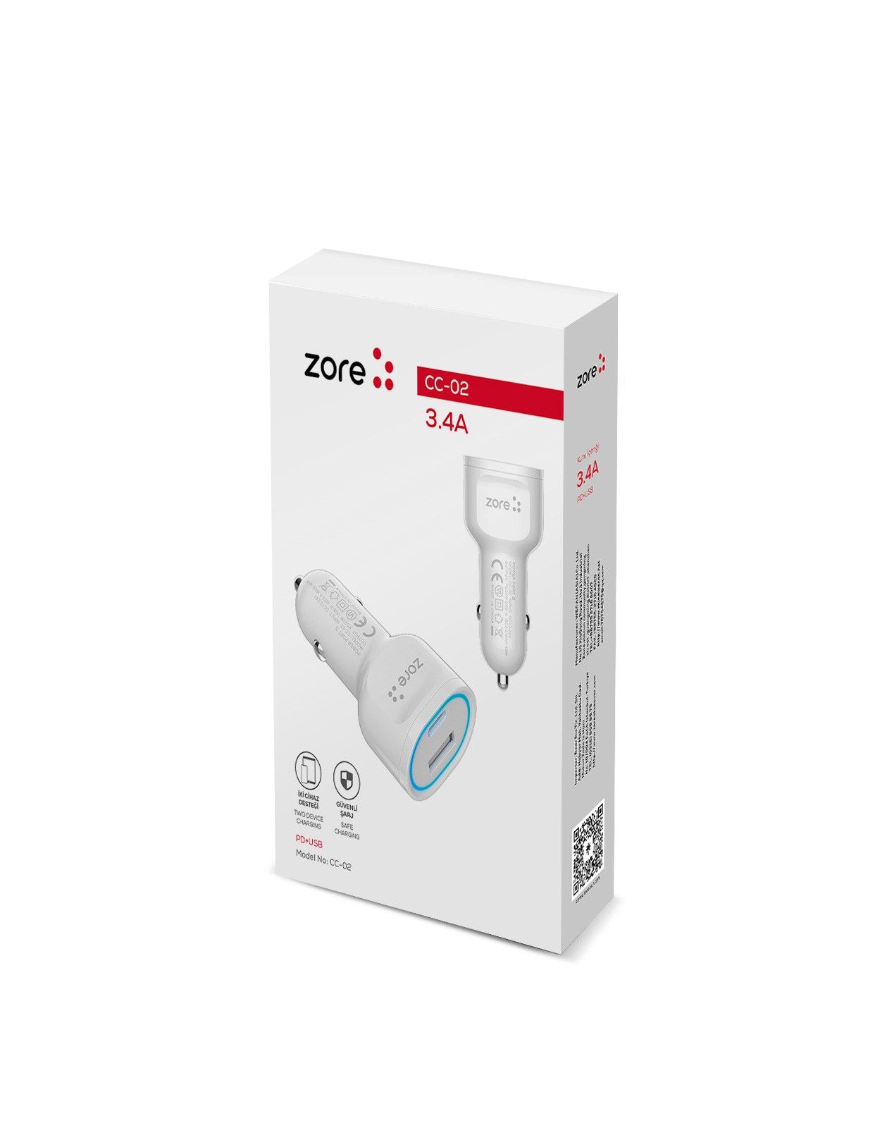 CC-02 Hızlı Şarj Özellikli LED Işıklı QC 3.0 USB-A ve Type-C PD Araç Şarj Başlığı PD 20W