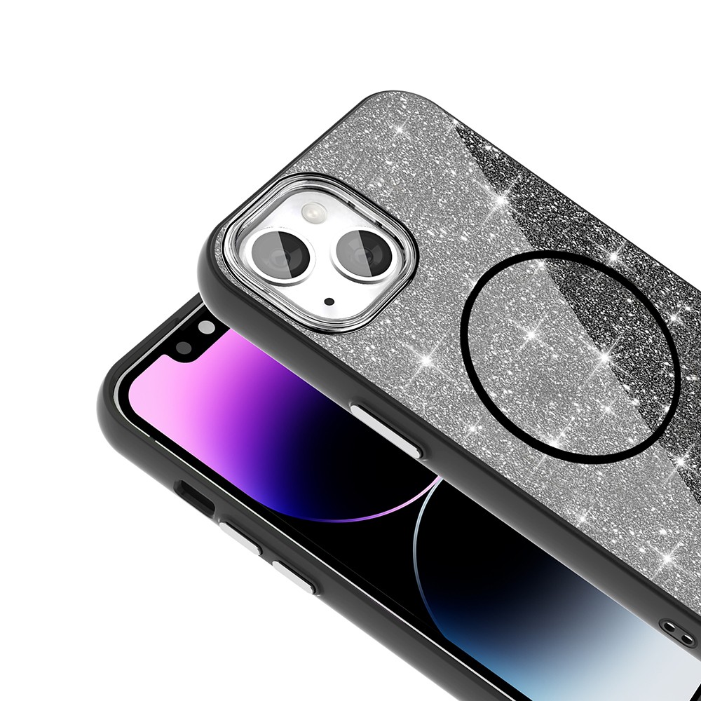 iPhone 13 Kılıf M-safe Şarj Özellikli Parlayan Simli Okso