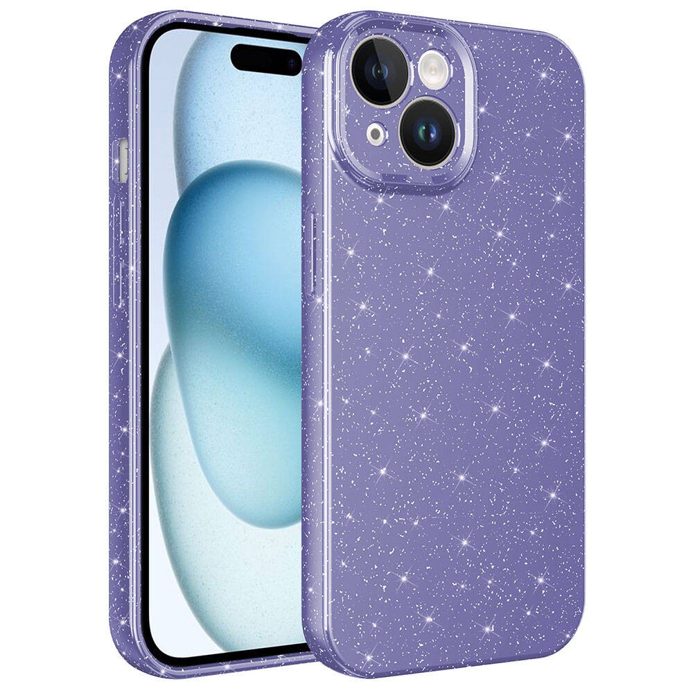 iPhone 15 Plus Kılıf Kamera Korumalı Simli Lüks Koton