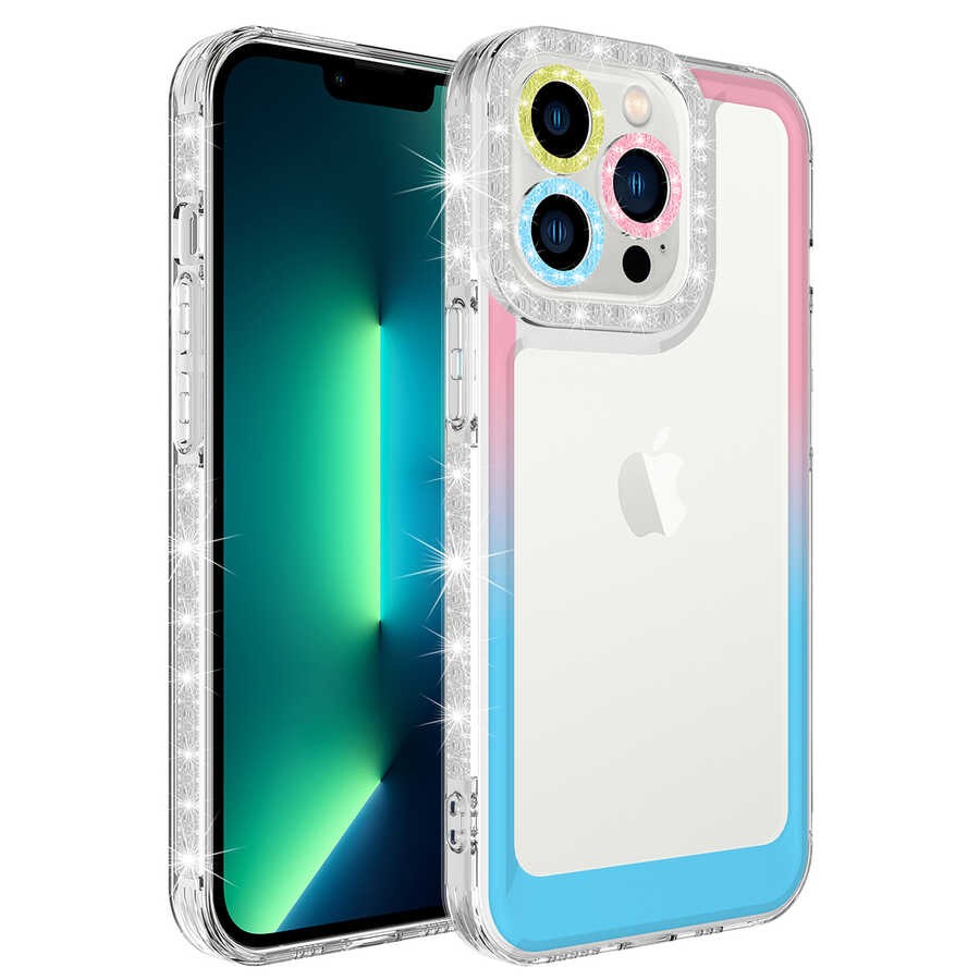 iPhone 13 Pro Max Kılıf Simli ve Renk Geçiş Tasarımlı Lens Korumalı Park