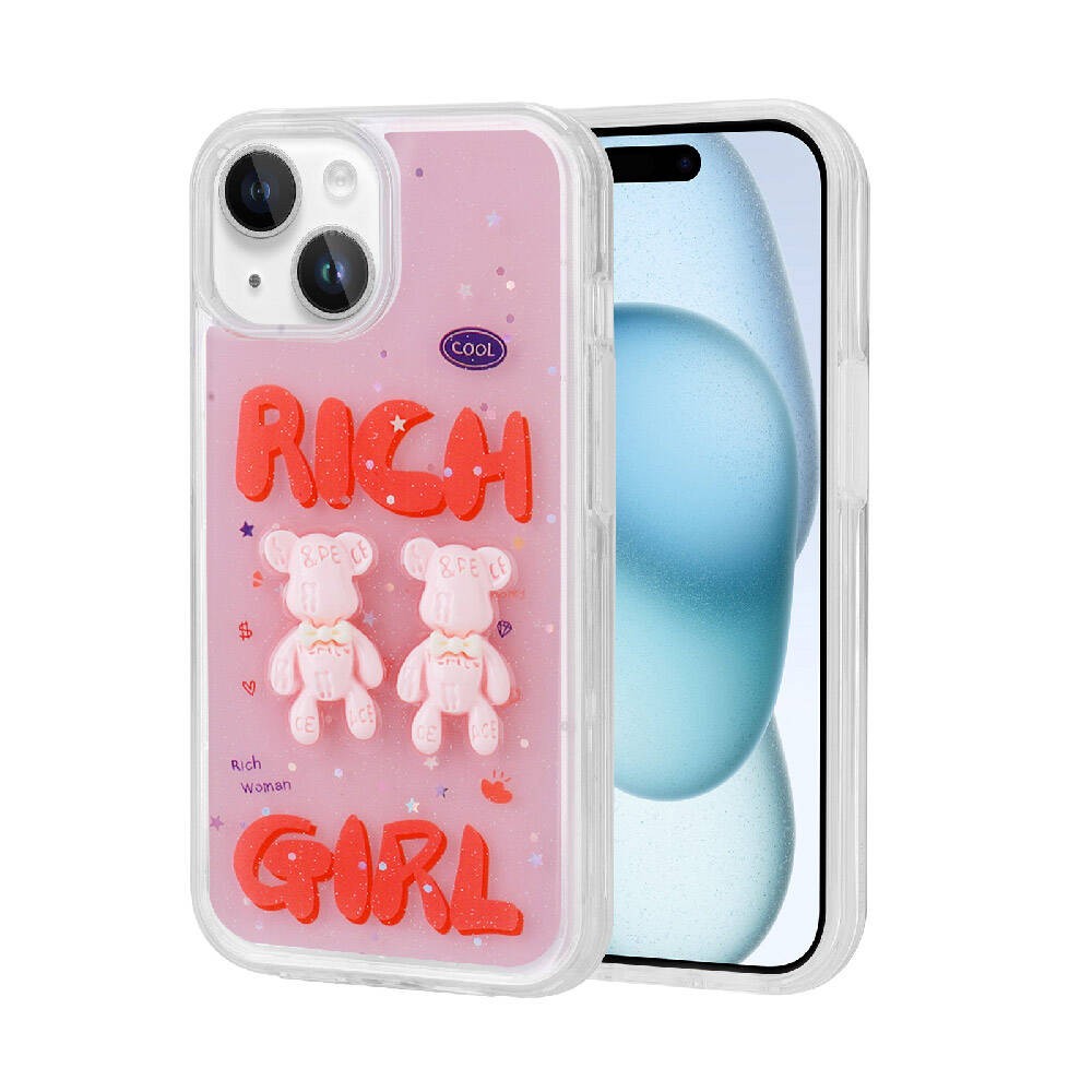 iPhone 15 Plus Kılıf Kabartma Figürlü Parlak Minimini Silikon