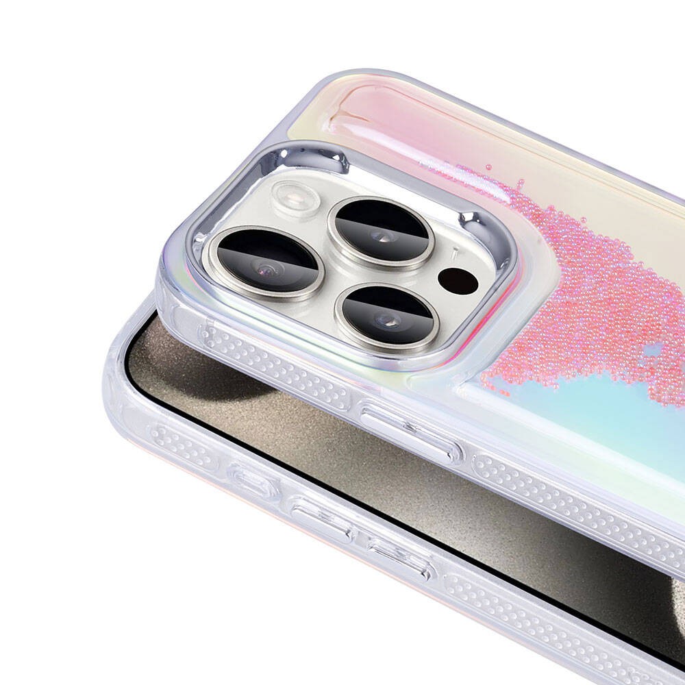 iPhone 15 Pro Max Kılıf Airbagli Renkli Arka Yüzey Boncuk Tasarımlı Kumul