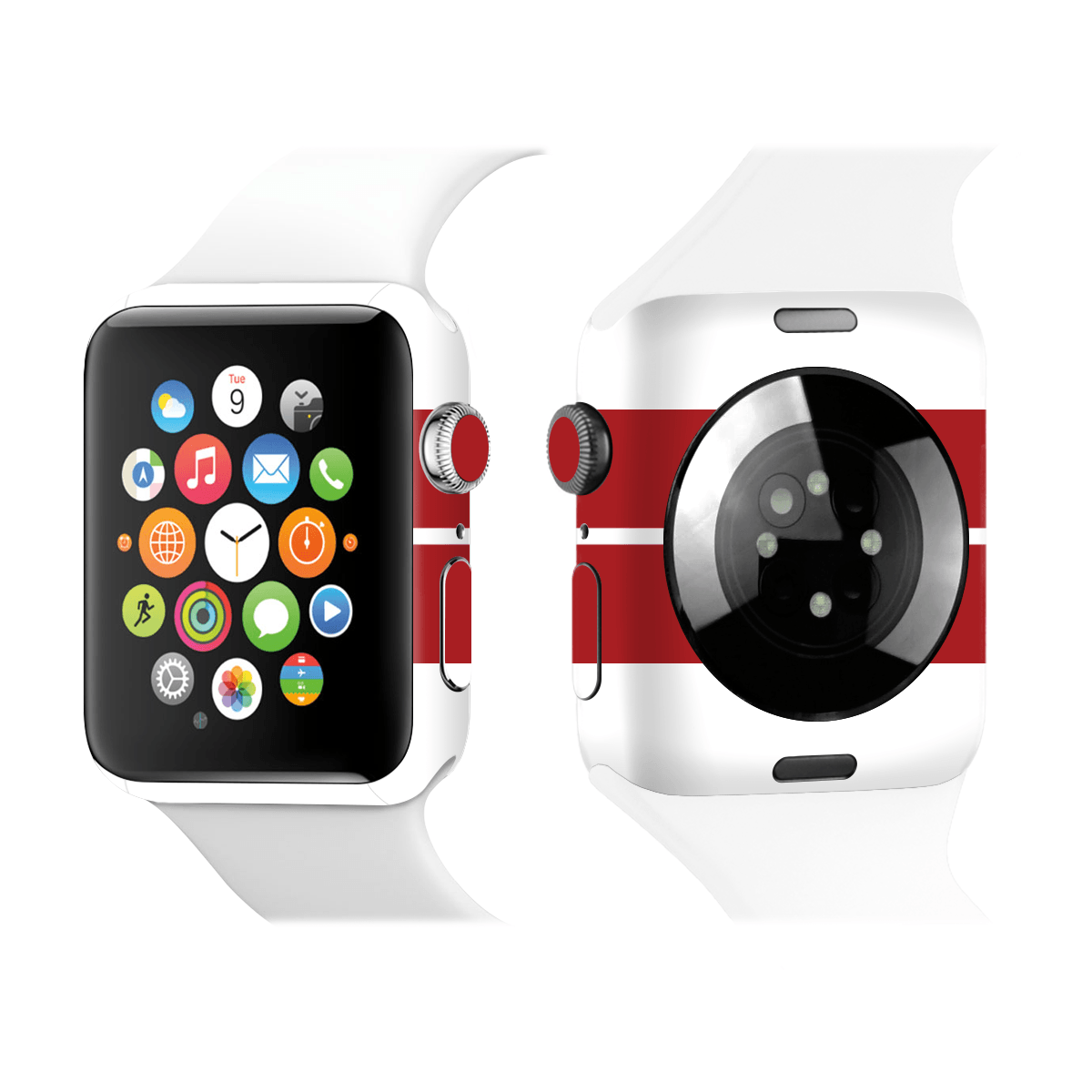 Apple Watch Kaplama Beyaz Çift Kırmızı Şerit