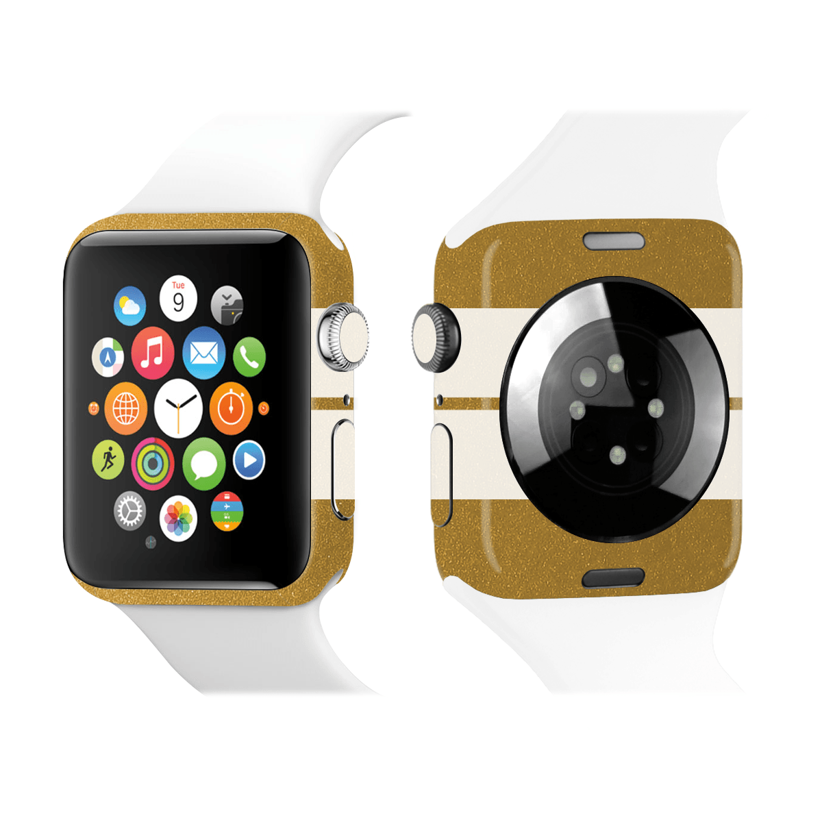 Apple Watch Kaplama Metalik Altın Çift Beyaz Şerit