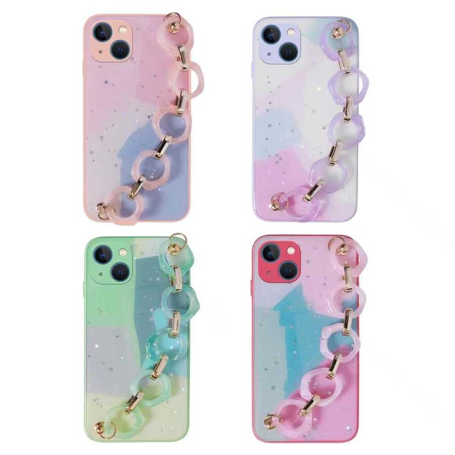 iPhone 13 Kılıf Simli Desenli El Askılı Tutacaklı Elsa Silikon