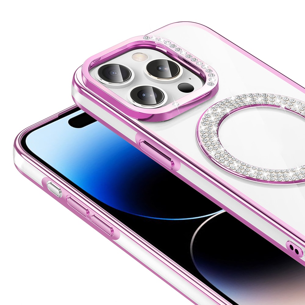 iPhone 14 Pro Max Kılıf Pırlanta Taş Tasarımlı M-safe Şarj Özellikli Karetta Silikon