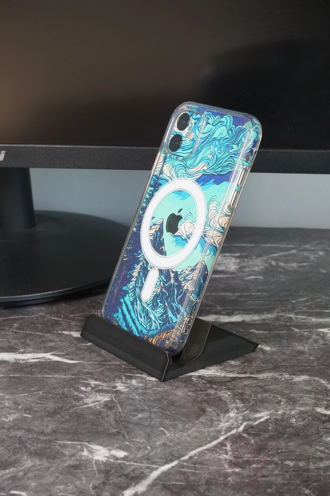 3D Baskı Telefon Standı Geometrik - Siyah