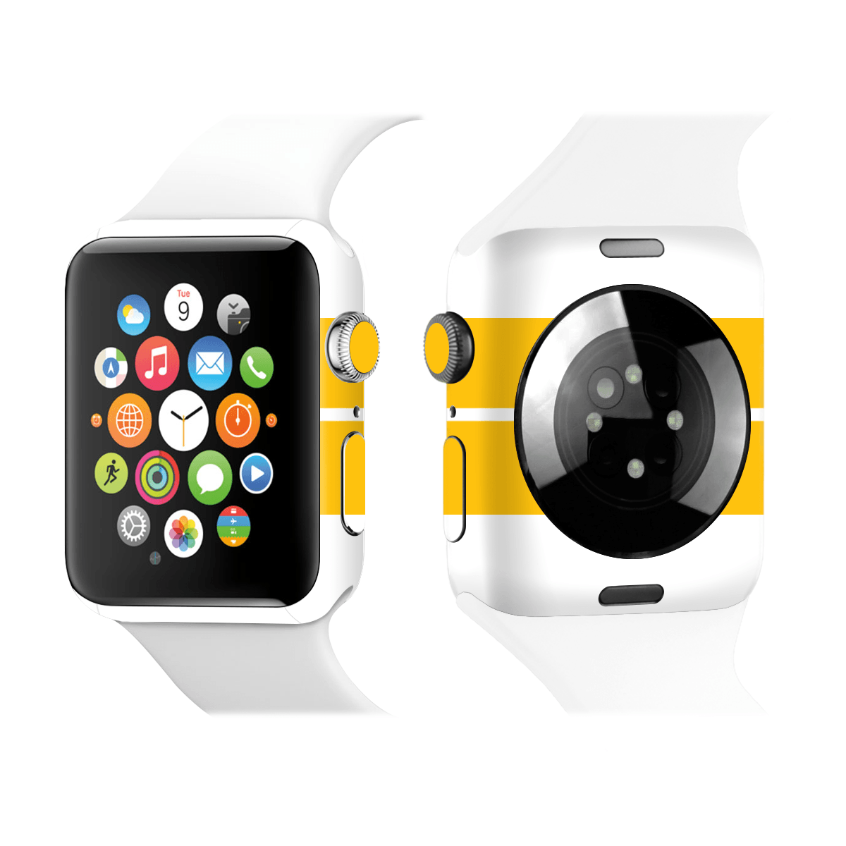 Apple Watch Kaplama Beyaz Çift Sarı Şerit