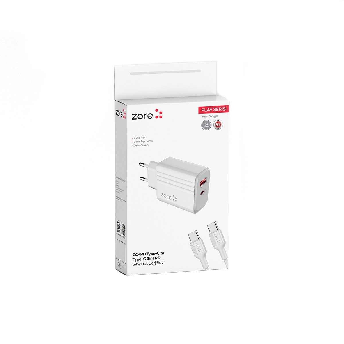 Play Serisi PL07 Type-C to Type-C 2in1 PD Seyahat Şarj Aleti 20W
