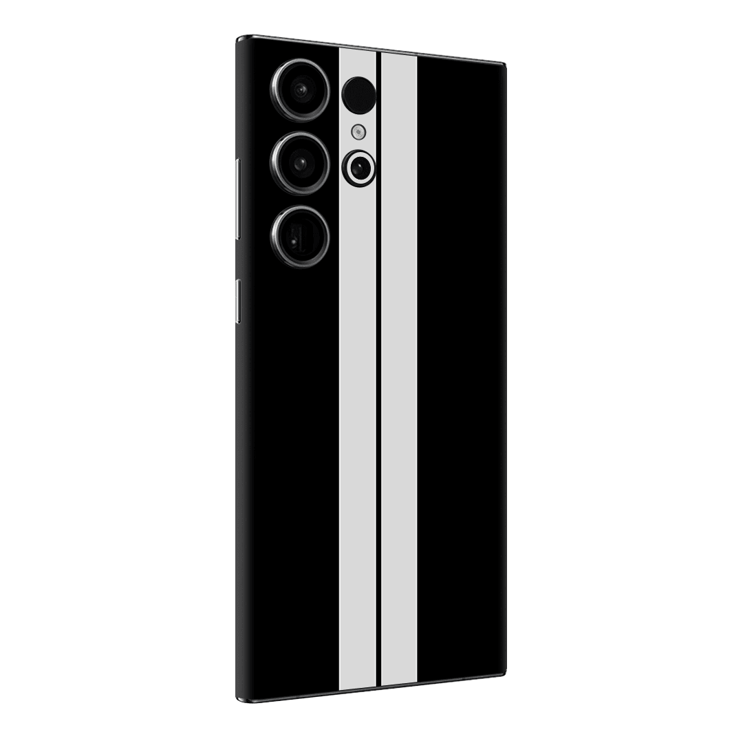 Samsung S23 Ultra Kaplama Siyah Çift Beyaz Şerit