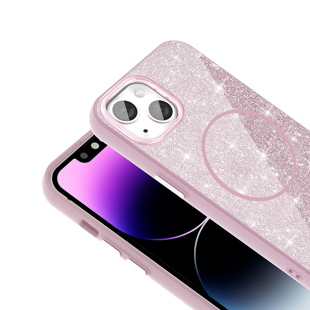 iPhone 14 Kılıf M-safe Şarj Özellikli Parlayan Simli Okso