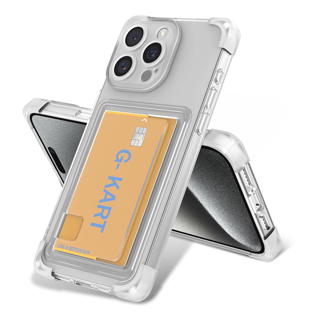 iPhone 15 Pro Kılıf Airbag Tasarımlı Şeffaf Kartlıklı G-Kart