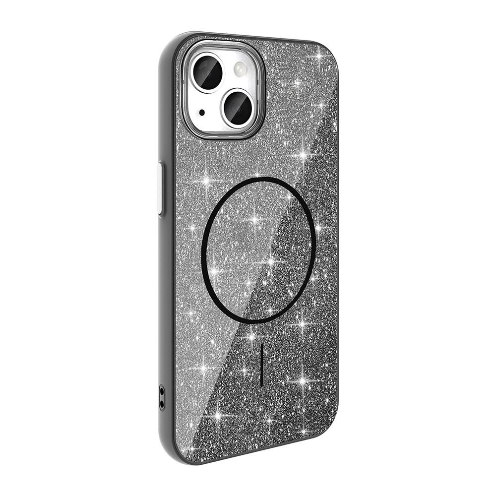 iPhone 13 Kılıf M-safe Şarj Özellikli Parlayan Simli Okso