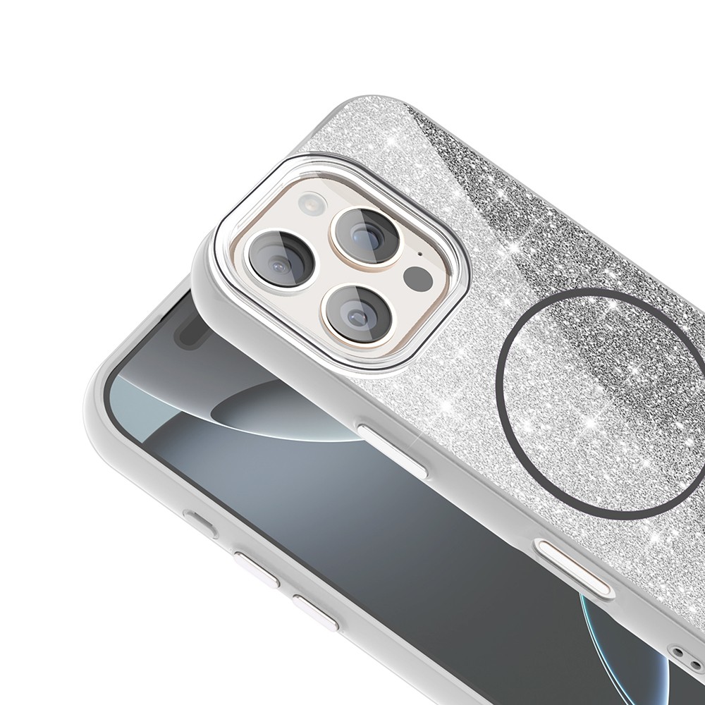 iPhone 16 Pro Max Kılıf M-safe Şarj Özellikli Parlayan Simli Okso