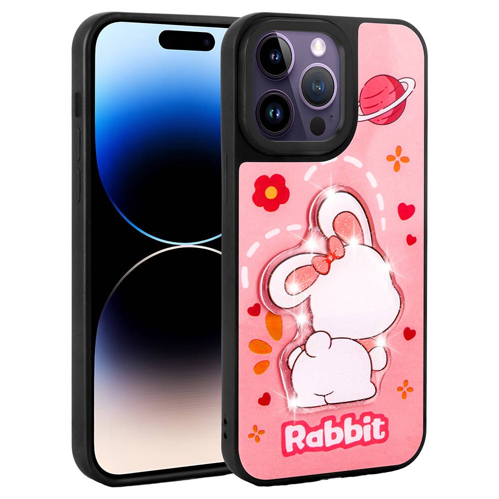iPhone 14 Pro Kılıf Parlayan Kabartmalı İkonik Figürlü Amas Silikon
