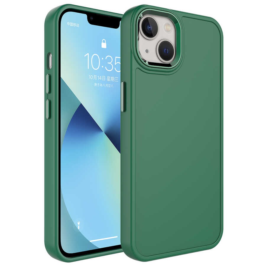 iPhone 14 Plus Kılıf Metal Çerçeve ve Buton Tasarımlı Sert Botox
