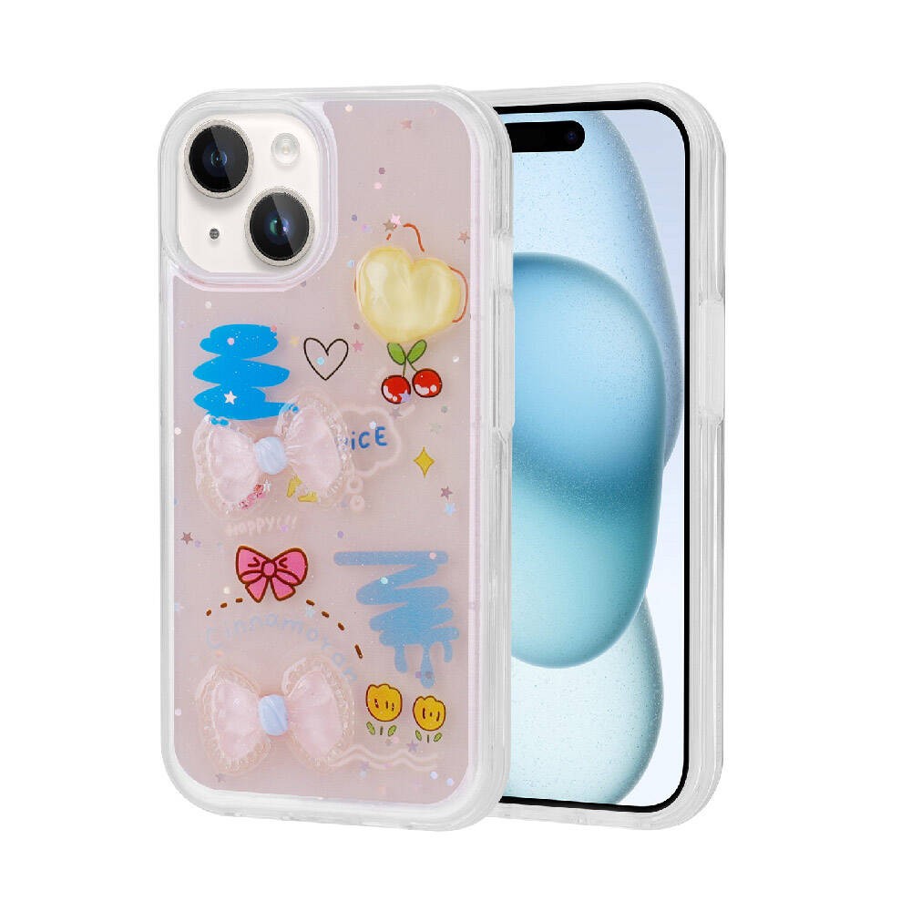 iPhone 15 Kılıf Kabartma Figürlü Parlak Minimini Silikon