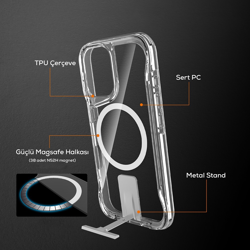 iPhone 16 Kılıf M-safe ve T-Max Standlı