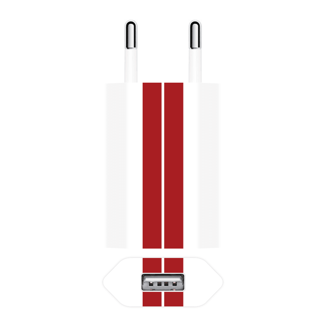 Apple 5w Şarj Aleti Kaplama Beyaz Çift Kırmızı Şerit