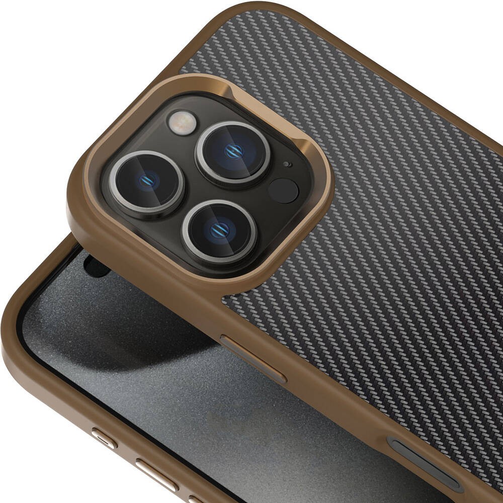 iPhone 16 Pro Max Kılıf Karbon Fiber Görünümlü Parlak Kamera Çerçeveli Venus