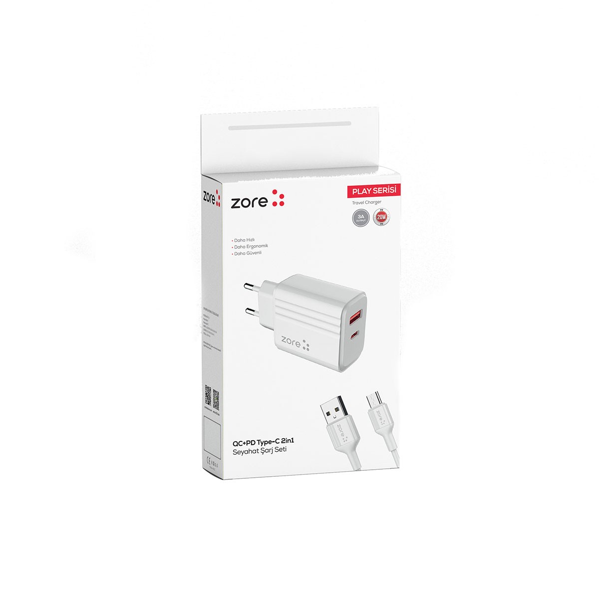 Play Serisi PL06 Type-C 2in1 Seyahat Şarj Aleti 20W