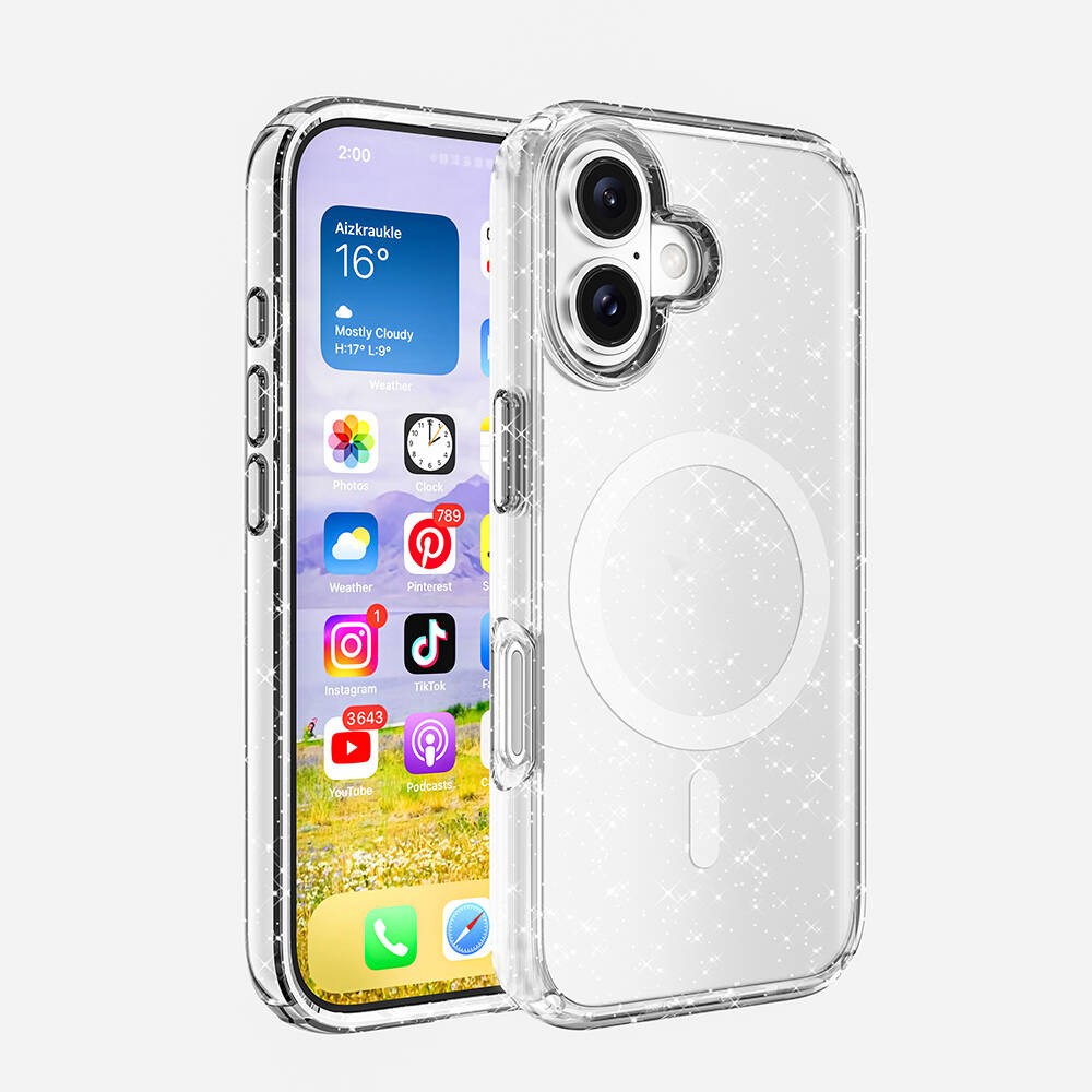 iPhone 16 Kılıf M-safe Şarj Özellikli Parlayan Simli Saydam Renkli Allstar