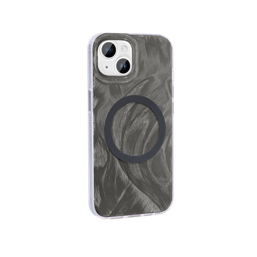 iPhone 15 Kılıf M-safe Şarj Özellikli Fırça Boya Desenli Palet