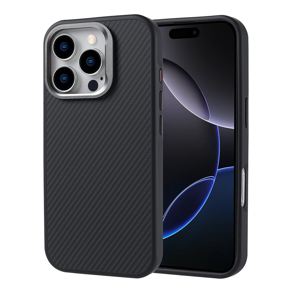 iPhone 16 Pro Kılıf M-safe Şarj Özellikli Karbon Fiber Görünümlü Troy