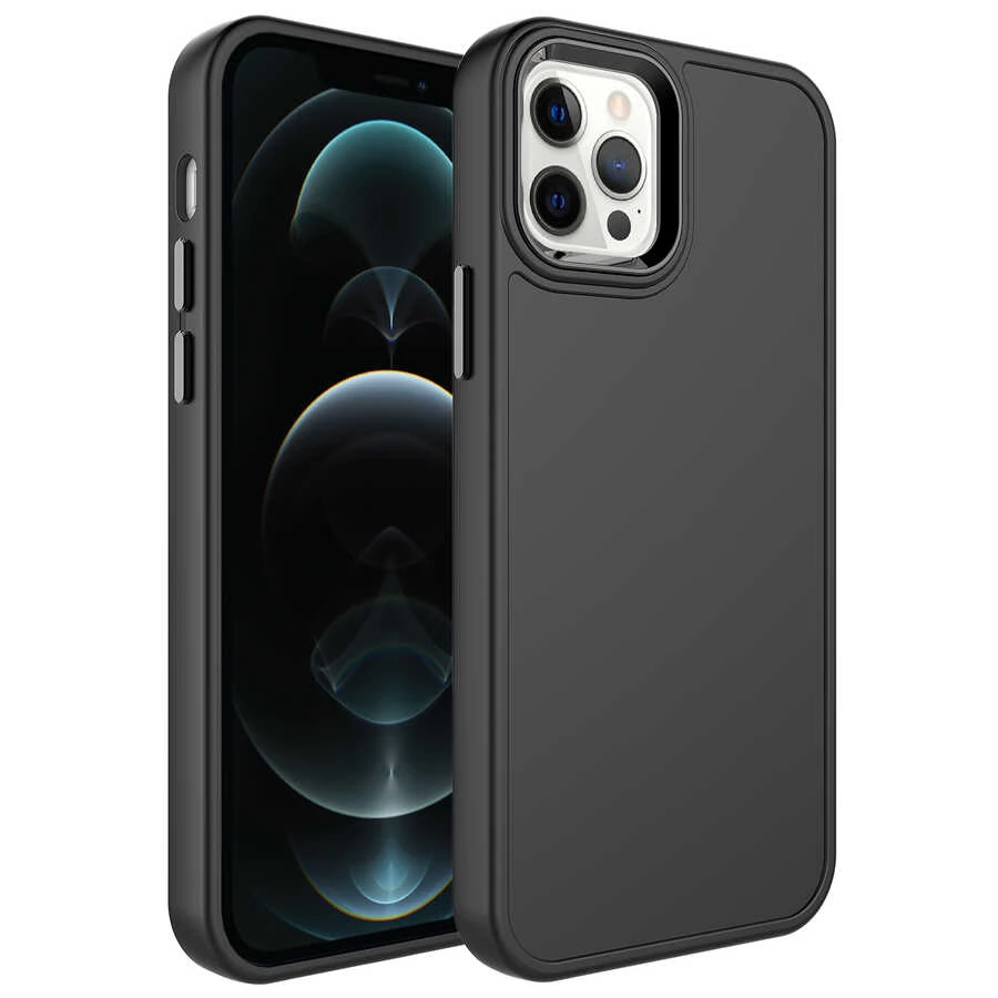 iPhone 14 Pro Max Kılıf Metal Çerçeve ve Buton Tasarımlı Sert Botox