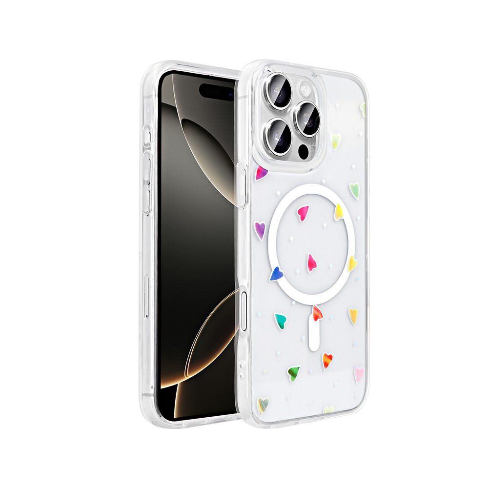Apple iPhone 16 Pro Kılıf M-Safe Şarj Özellikli Şeffaf Zore Folk Sert Kapak
