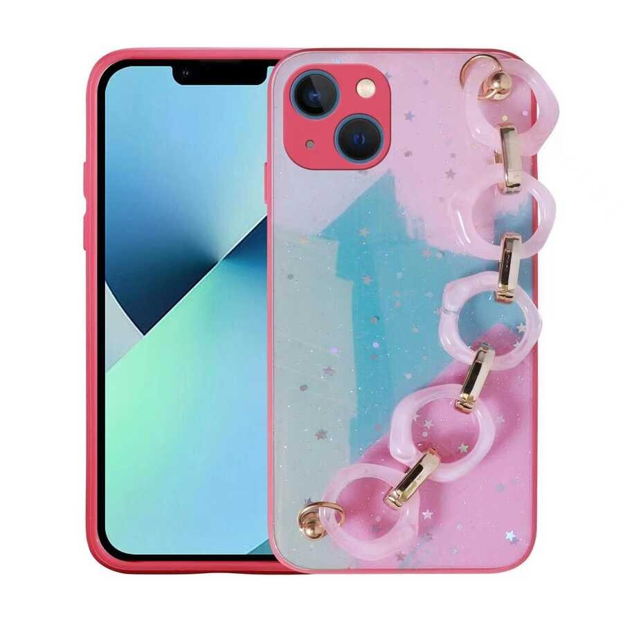 iPhone 13 Kılıf Simli Desenli El Askılı Tutacaklı Elsa Silikon