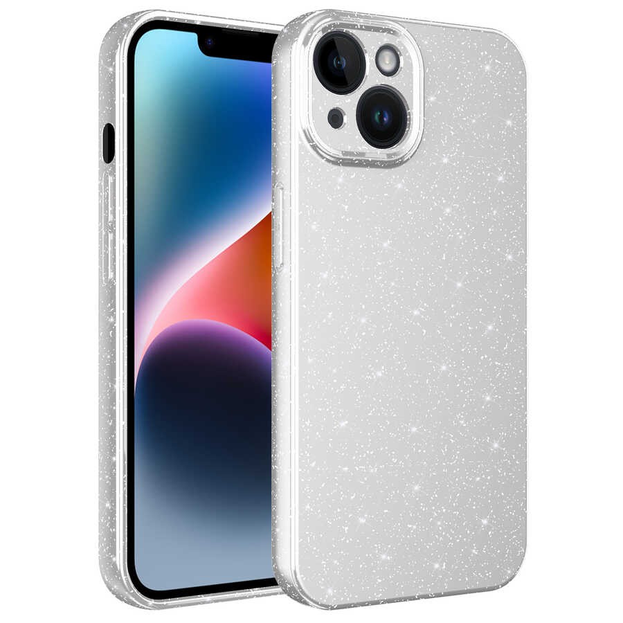 iPhone 14 Plus Kılıf Kamera Korumalı Simli Lüks Koton