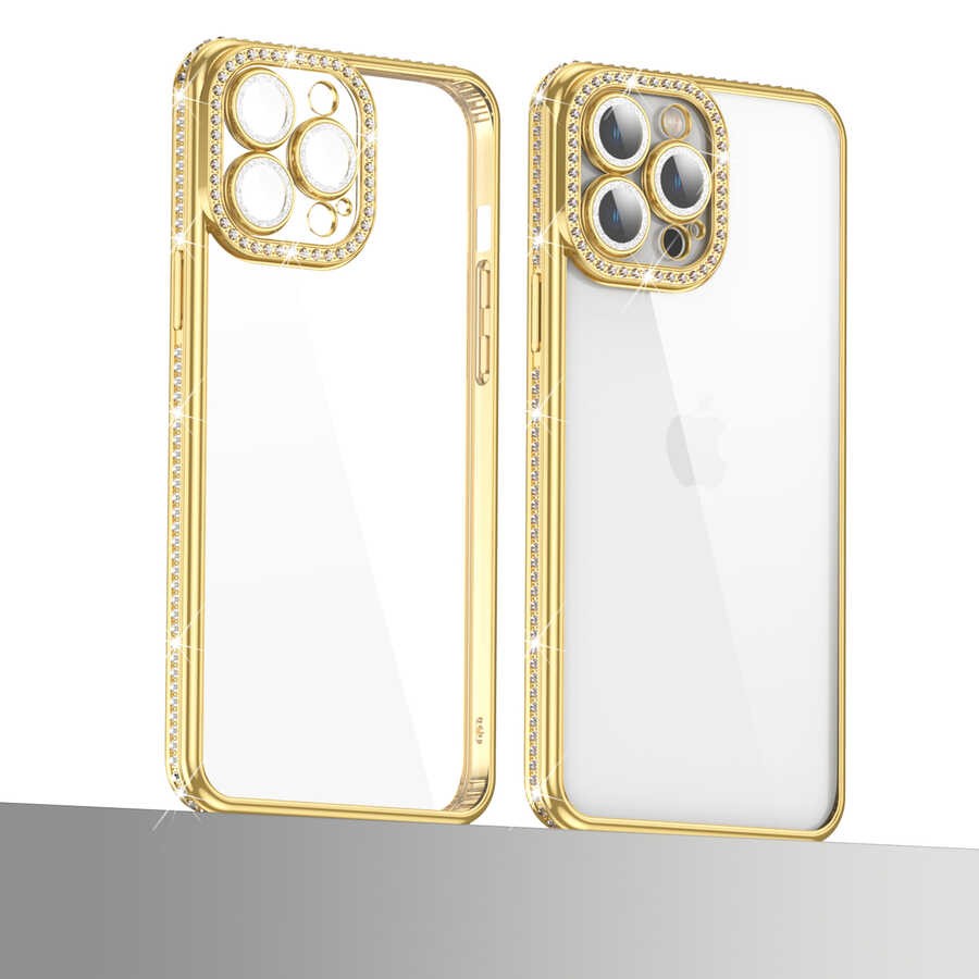 iPhone 13 Pro Kılıf Kamera Korumalı Taşlı Mina