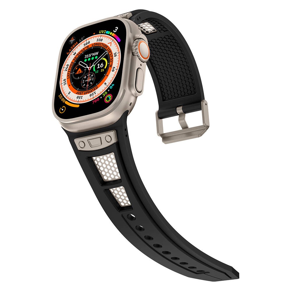 Watch Ultra 49mm KRD-117 Hava Alabilen Delikli Metal Süslemeli Desenli Silikon Kordon