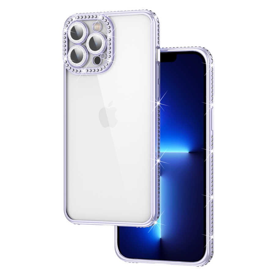 iPhone 13 Pro Kılıf Kamera Korumalı Taşlı Mina