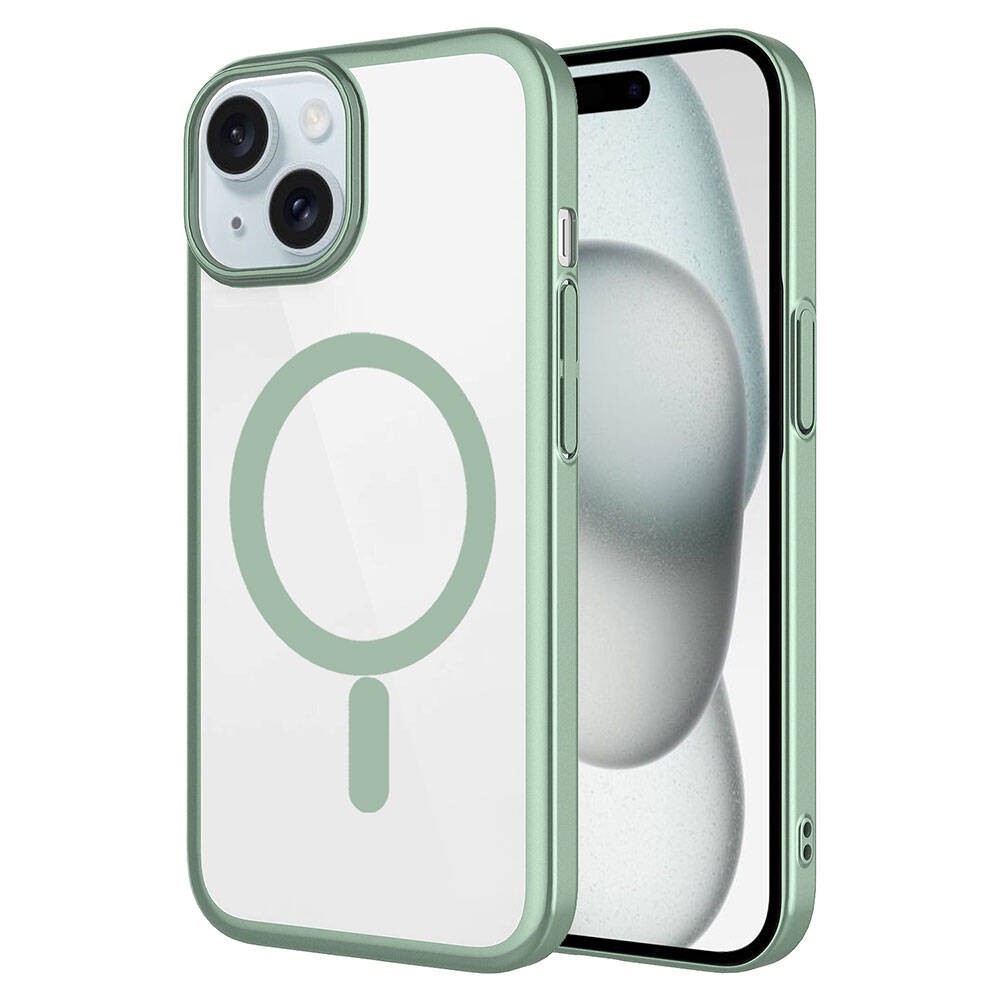 iPhone 15 Plus Kılıf Wireless Şarj Özellikli Sert PC Mat Riksos M-safe