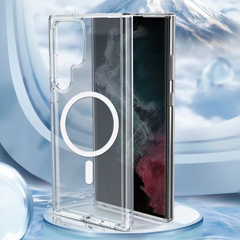 Galaxy S22 Ultra Kılıf M-safe Şarj Özellikli Şeffaf Sert PC Embos