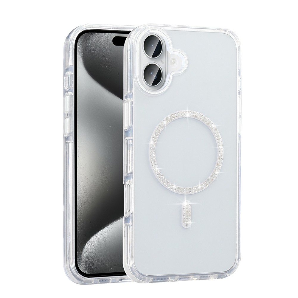 Apple iPhone 16 Kılıf Taşlı Tasarım M-safe Şarj Özellikli Zore Koment Silikon Kapak