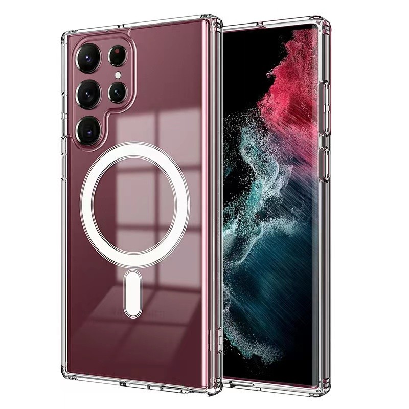 Galaxy S22 Ultra Kılıf M-safe Şarj Özellikli Şeffaf Sert PC Embos