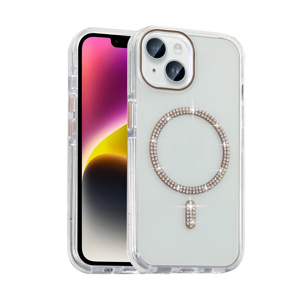 Apple iPhone 13 Kılıf Taşlı Tasarım M-safe Şarj Özellikli Zore Koment Silikon Kapak