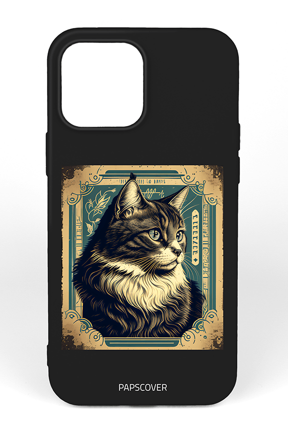 iPhone 15 Plus Silikon Kılıf Retro Kedi Tablosu