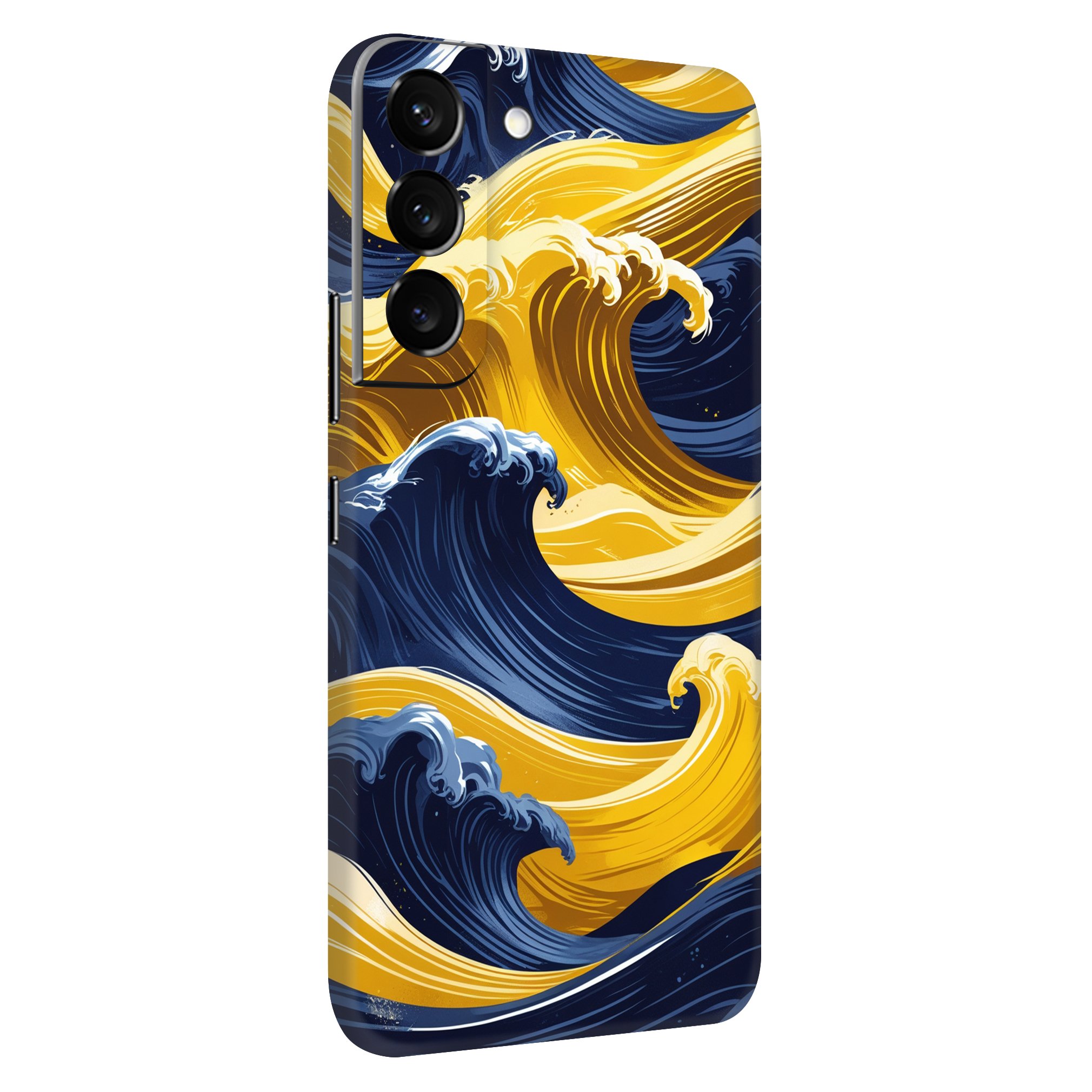 Samsung S22 Plus Kaplama Sarı Lacivert Dalga