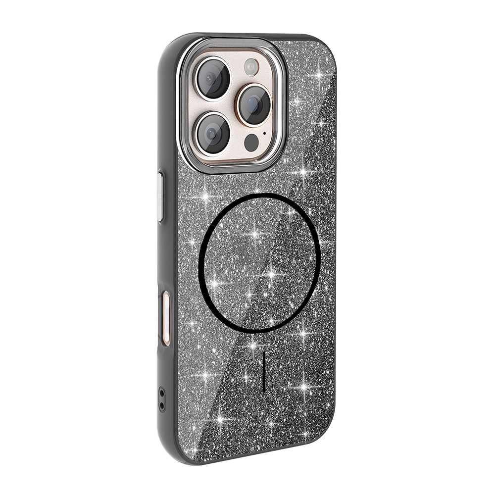 iPhone 16 Pro Kılıf M-safe Şarj Özellikli Parlayan Simli Okso