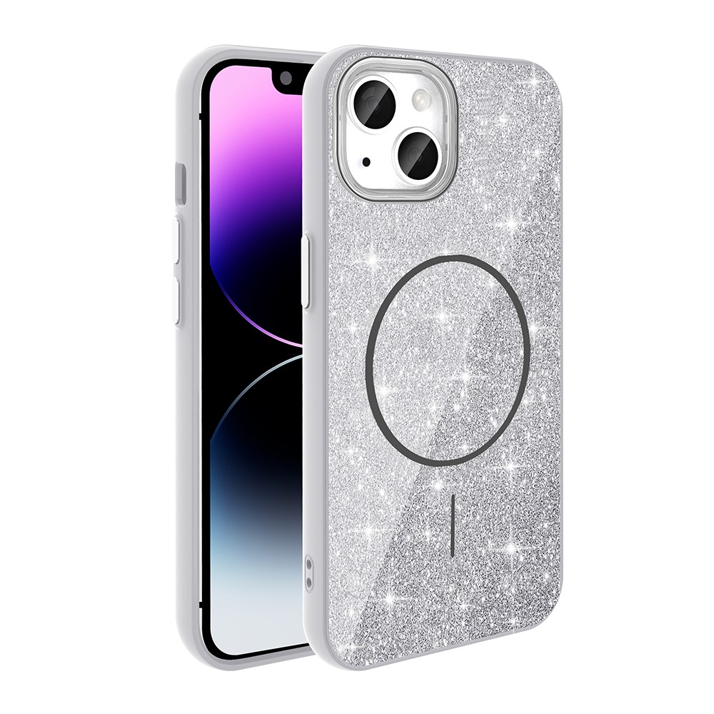 iPhone 13 Kılıf M-safe Şarj Özellikli Parlayan Simli Okso